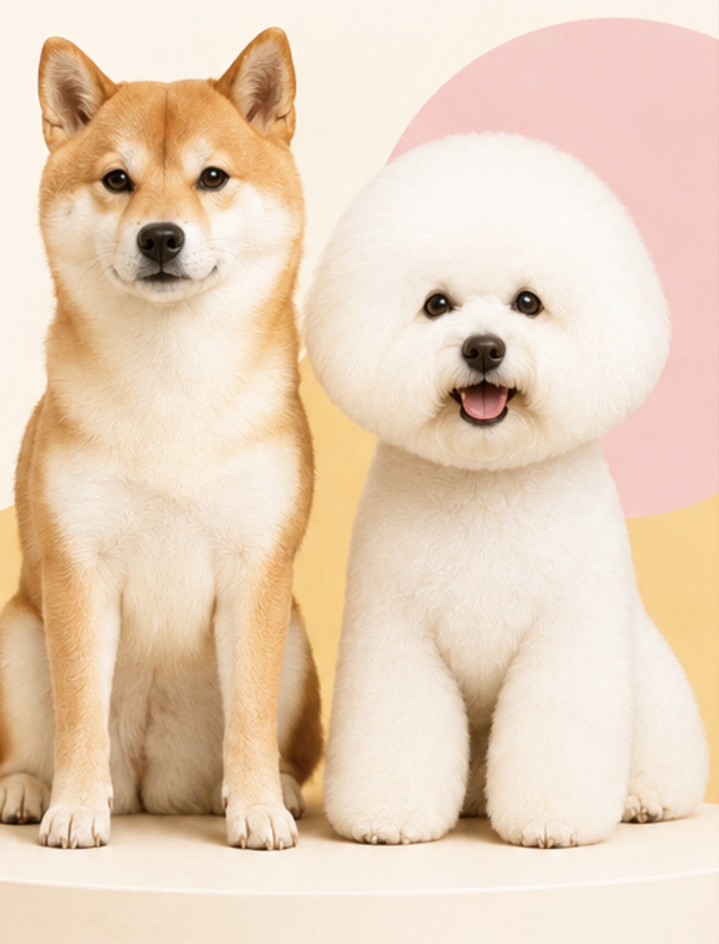 A Shiba Inu and a Bichon Frisé groomed at Hollywood Pets Sydney
